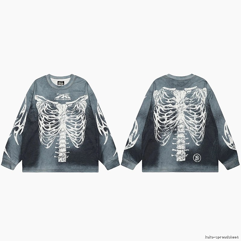 Hellstar Skull Print Street Style Vintage Grey Long Sleeve T-shirt