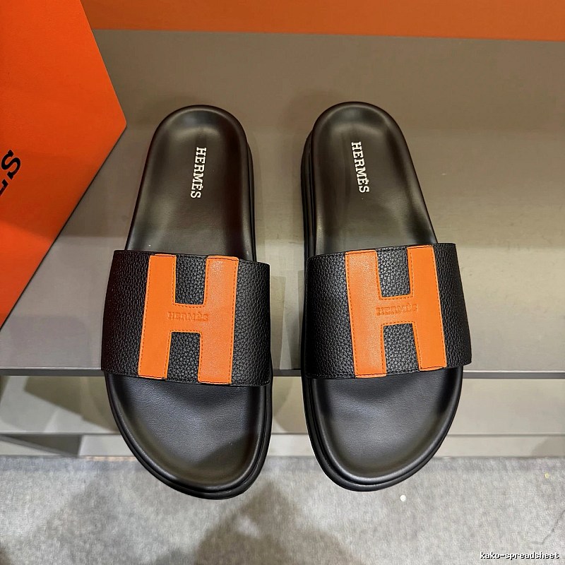 Hermès H Collection Light Luxury Style Black and Orange Color-block Slide Sandals