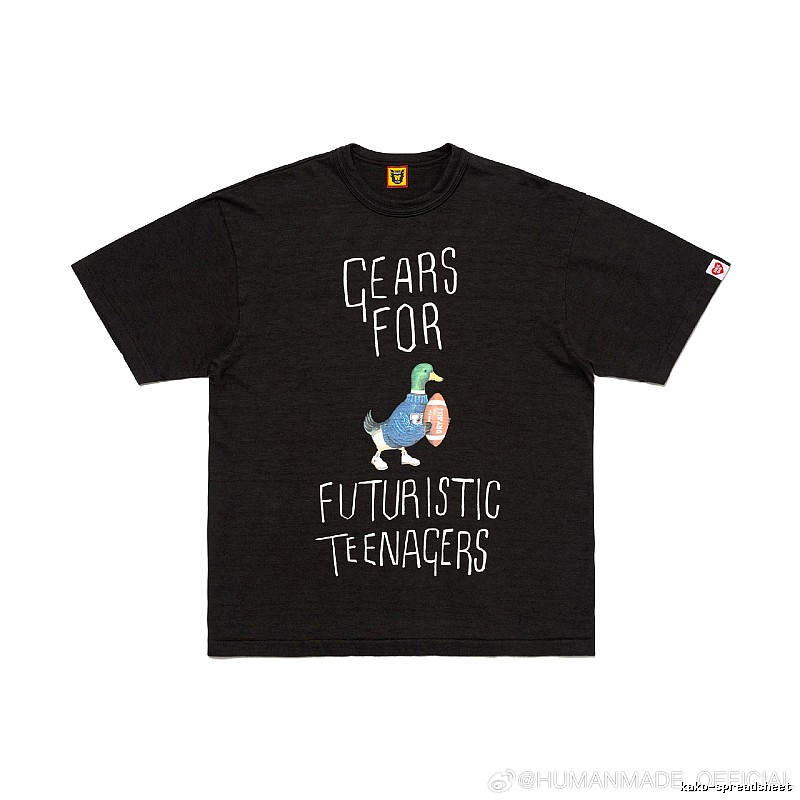 HUMAN MADE Green Duck Print Vintage Style Black T-Shirt