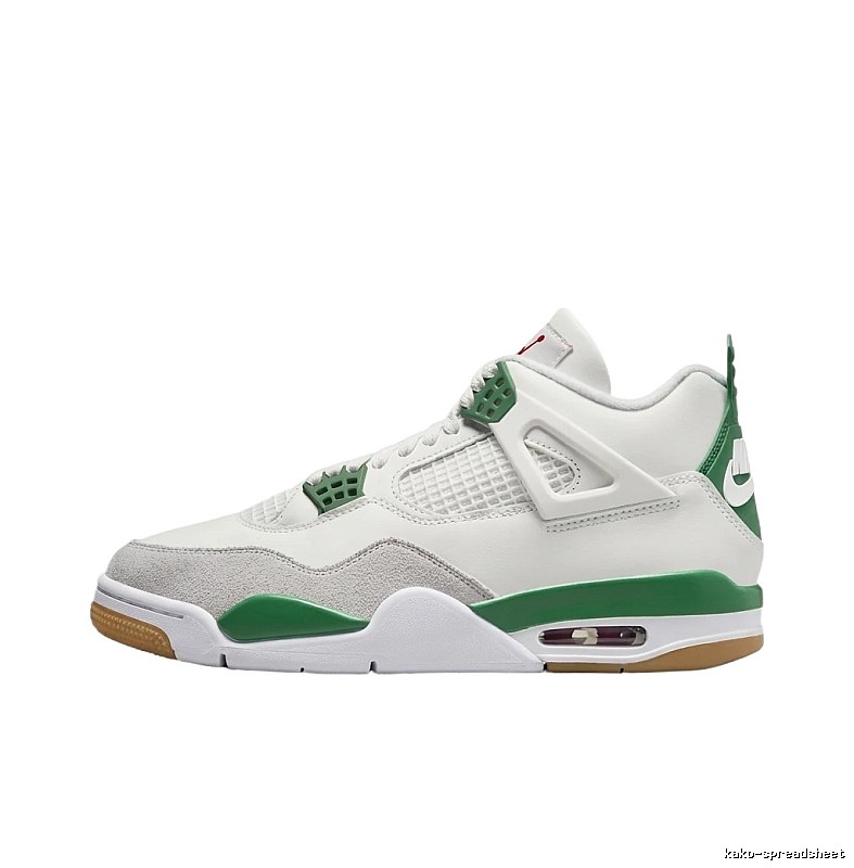 Jordan 4 Retro Style White and Green Shoes