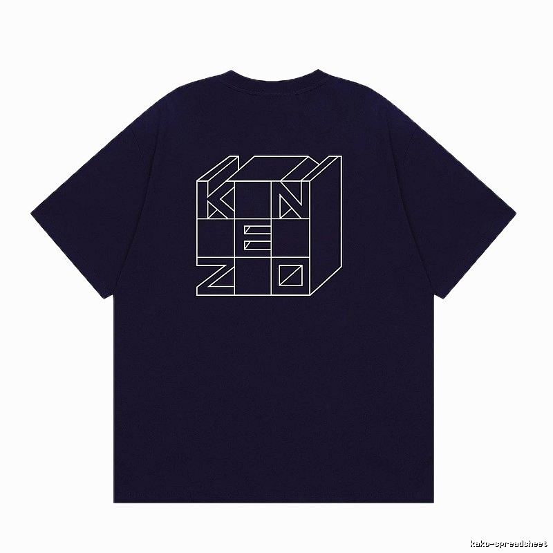 KENZO Geometric Lines Trendy Style Navy Blue T-Shirt
