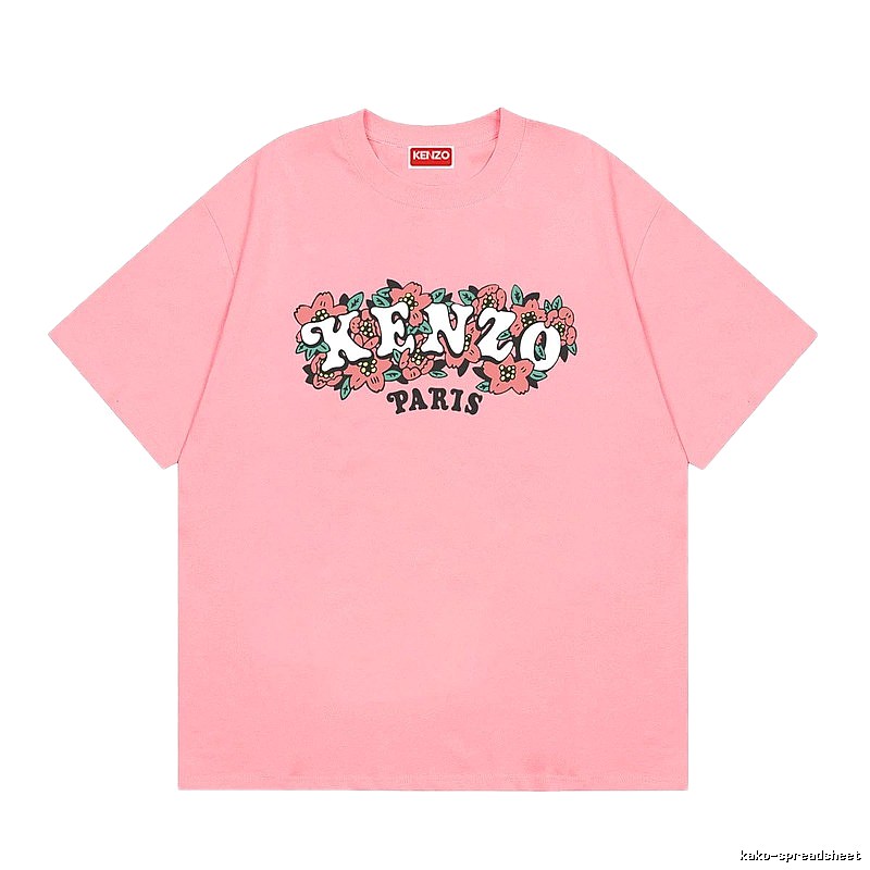 KENZO Trendy Pink Floral Print Short Sleeve T-shirt