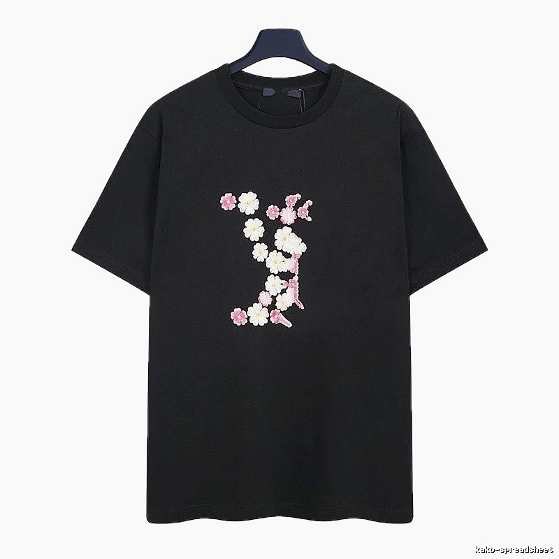 Louis Vuitton Floral Embroidered Casual Black Short-sleeved T-shirt