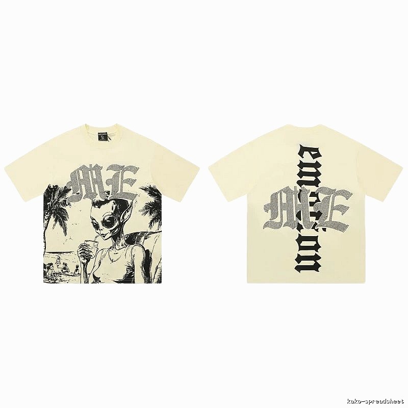 Mixed Emotion Alien Print Street Style Beige T-Shirt
