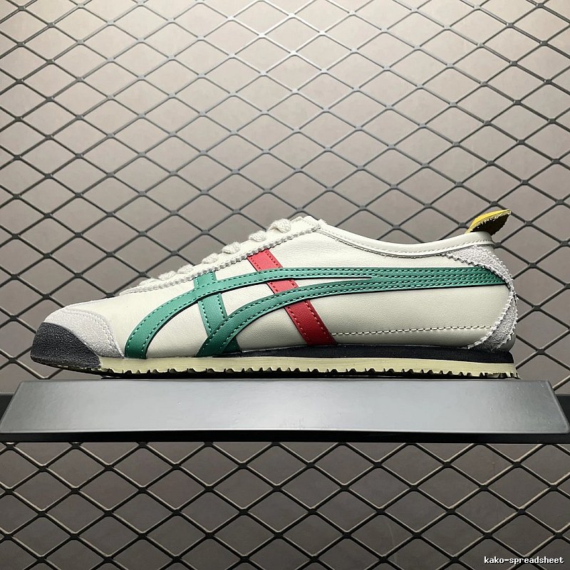 Onitsuka Tiger Cream, Green and Red Low-Top Sneakers with Classic Lace-Up