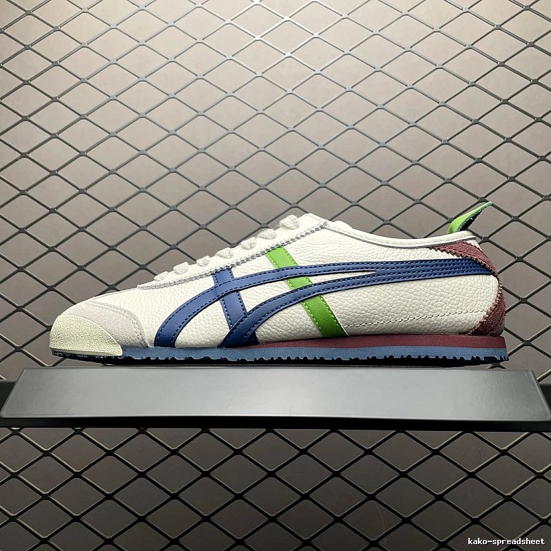 Onitsuka Tiger Cream, Navy and Green Low-Top Sneakers with Retro Court Shape
