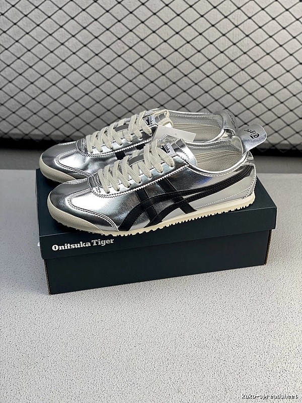 Onitsuka Tiger Metallic Silver and Black Low-Top Sneakers Defined by Tonal Toe Panel