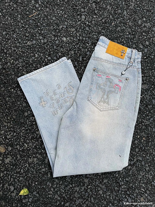 Pale Blue Printed Denim Jeans for daily
