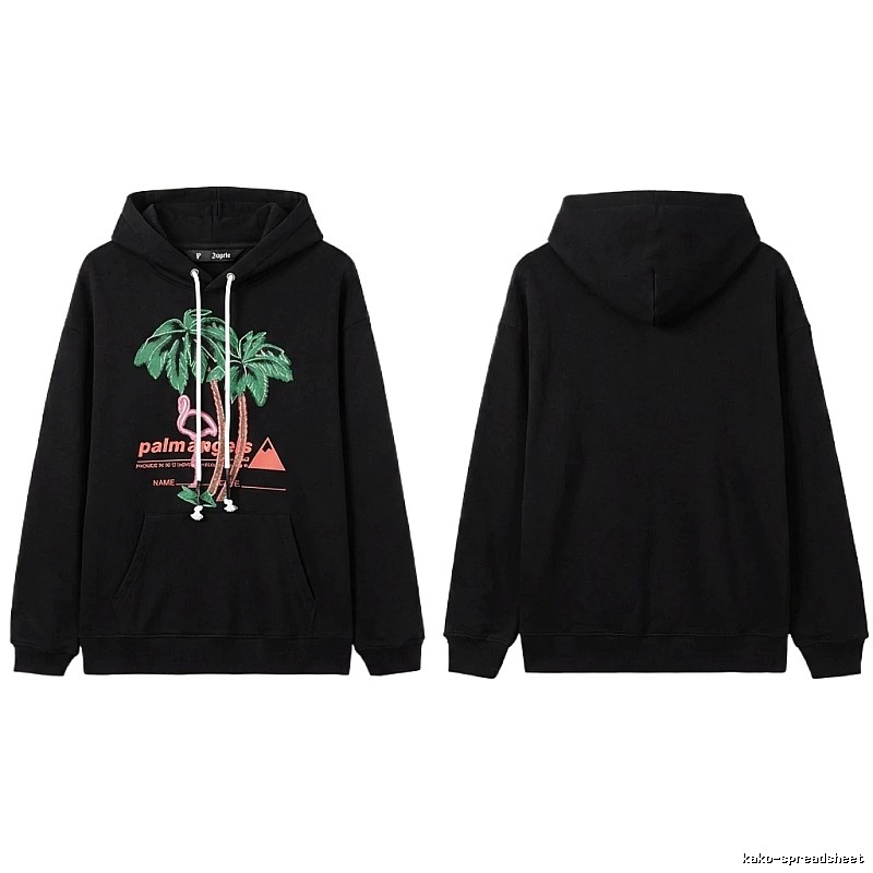Palm Angels Black Hoodie with Palm Tree Print