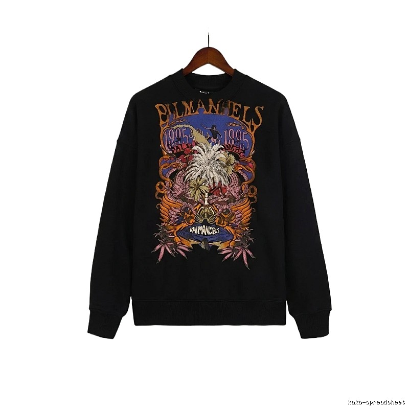 Palm Angels Printed Trendy and Cool Black Sweatshirt