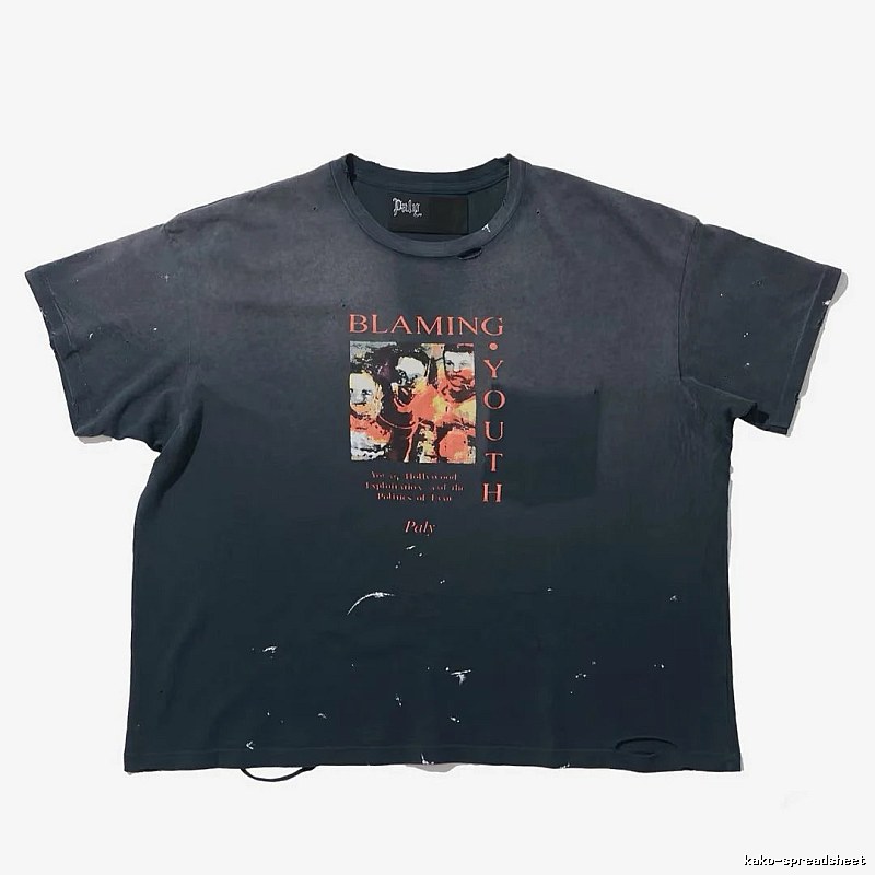 Paly Hollywood Distressed Print Vintage Charcoal Black T-Shirt