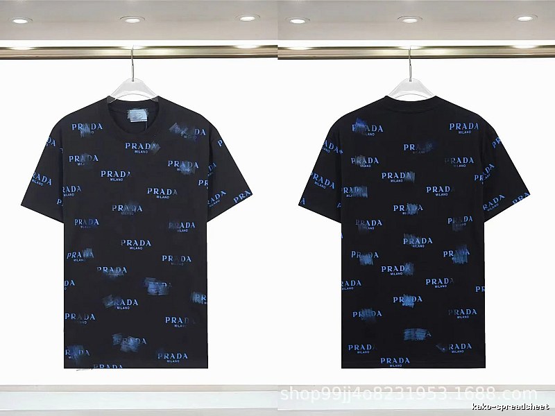 Prada All-over Printed Streetwear Style Black Short-sleeve T-shirt