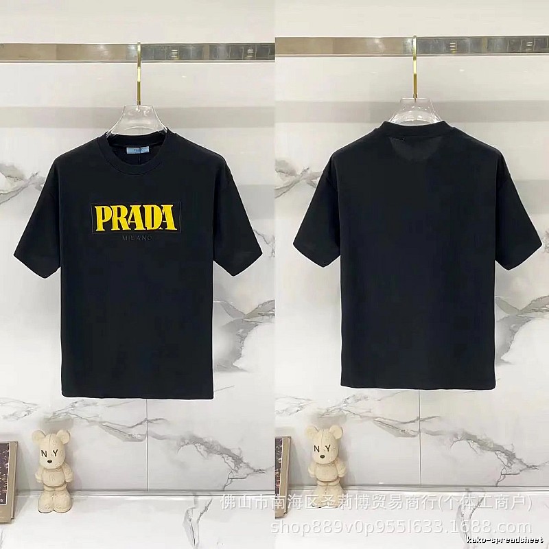 Prada Trendy Style Letter Print Black Short-sleeve T-shirt