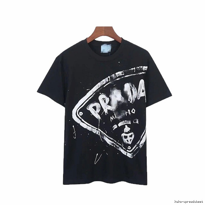 Prada Triangle Logo Graffiti Street Style Black T-Shirt