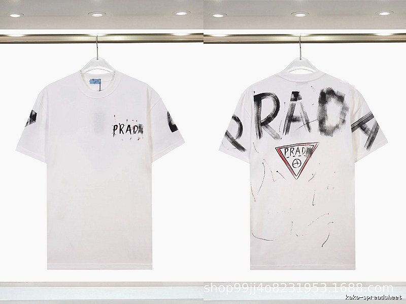 Prada Triangle Logo Graffiti Street Style White Short-sleeve T-shirt