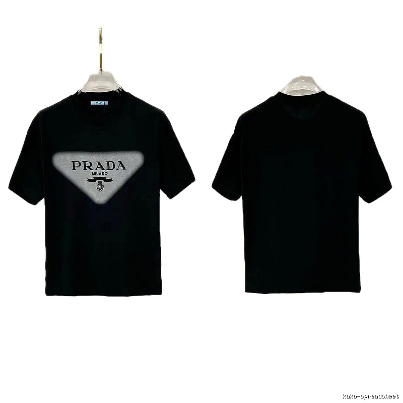 Prada Triangle Logo Trendy Style Black Short-sleeve T-shirt