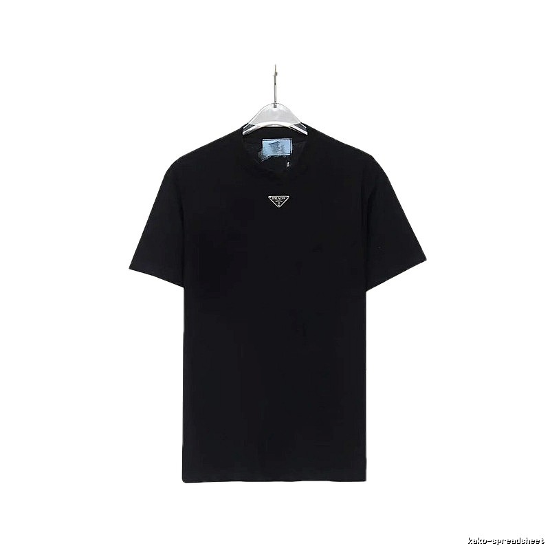 Prada Triangular Logo Minimalist Style Black Short-sleeve T-shirt