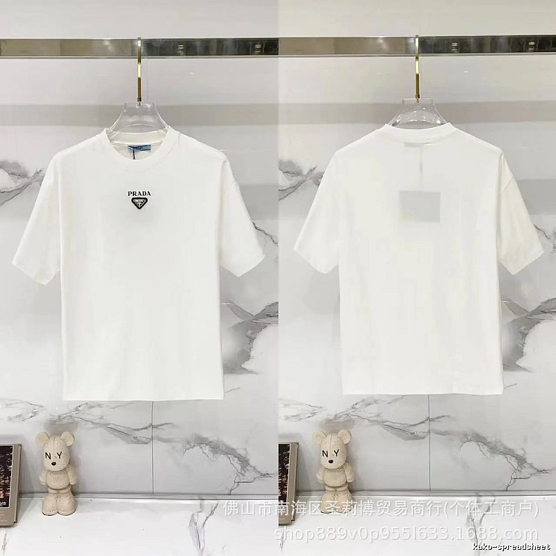 Prada Triangular Logo Minimalist Style White Short-sleeve T-shirt