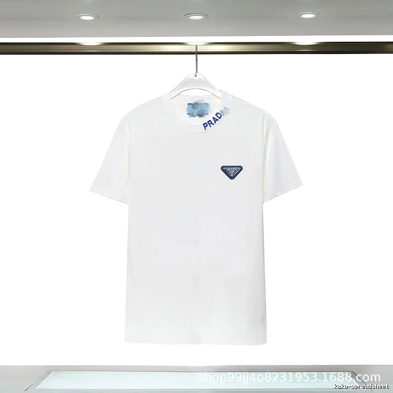 Prada Triangular Logo Minimalist Style White Short-sleeve T-shirt