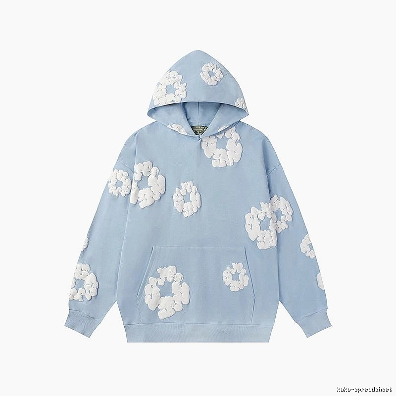 Sky Blue Flower Print Pullover Hoodie
