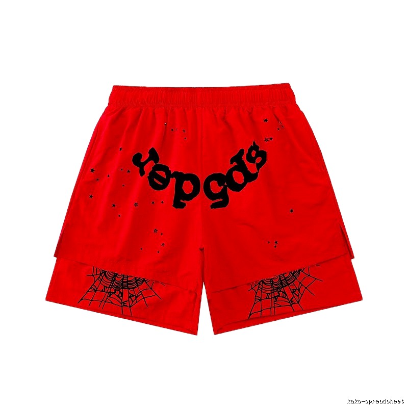 Sp5der Letter Print Trendy Brand Red Shorts