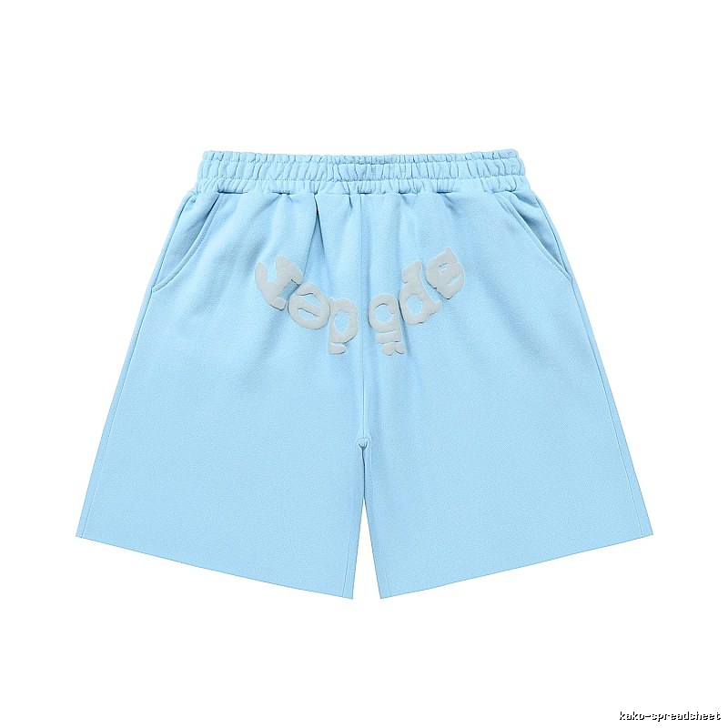 Sp5der letter-style light blue shorts