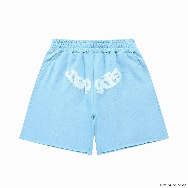 Sp5der letter-style light blue shorts