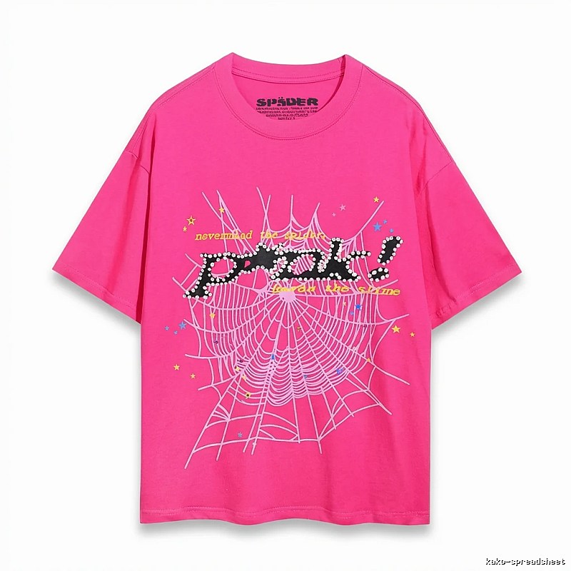 Sp5der Spider Web Print Trendy and Cool Rose Red T-shirt