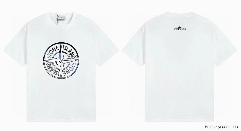 Stone Island Compass Print Street Style White T-shirt