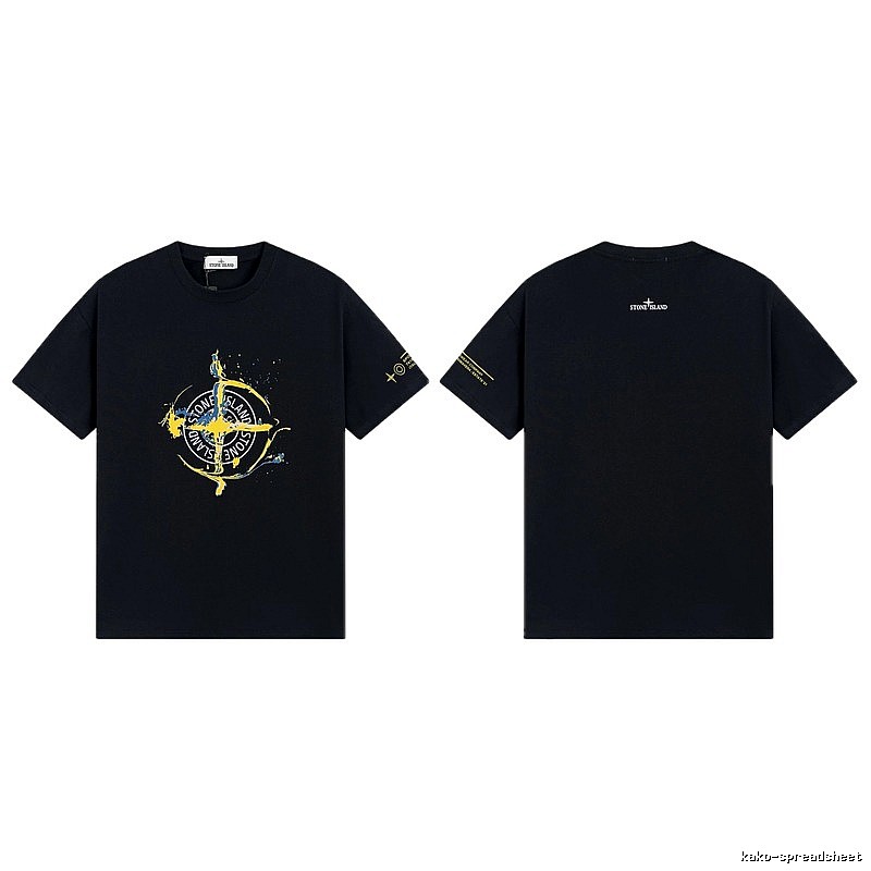Stone Island Ink-splattered Street Style Black Short-sleeve T-shirt