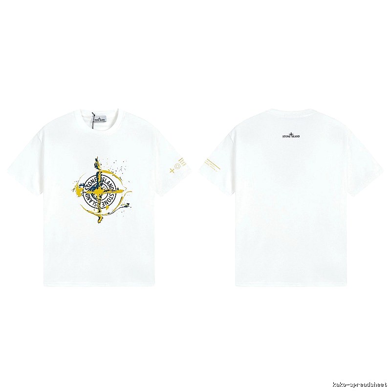Stone Island Ink-splattered Trendy Style White T-shirt