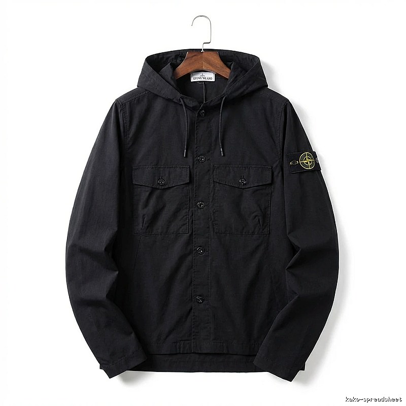 Stone Island Workwear Style Black Hooded Coat
