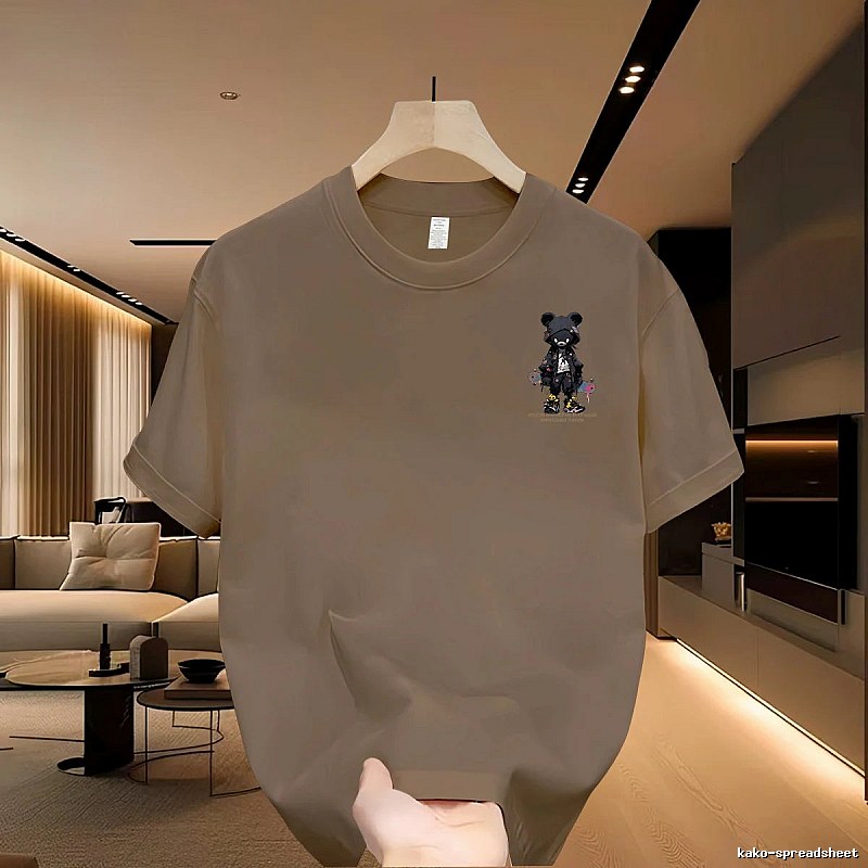 Streetwear Dark Bear Street Style Khaki Short-sleeve T-shirt