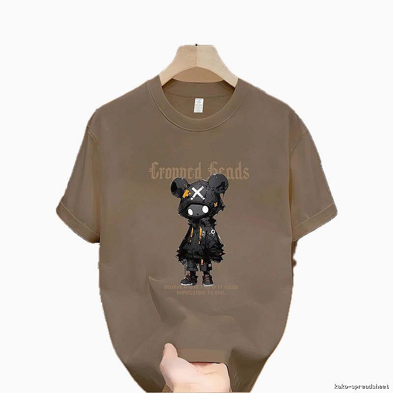 Streetwear Street Style Violent Bear Print Khaki Short-sleeve T-shirt