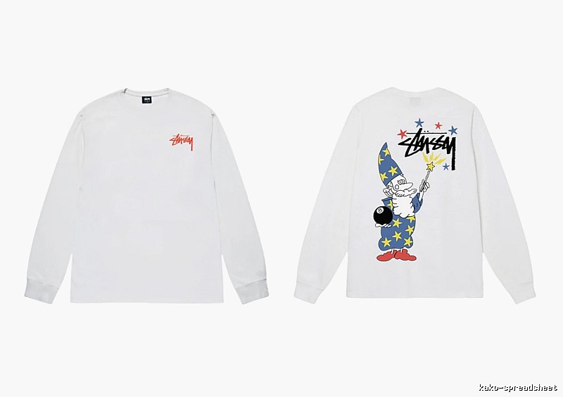 Stussy cartoon print style white long T-shirt