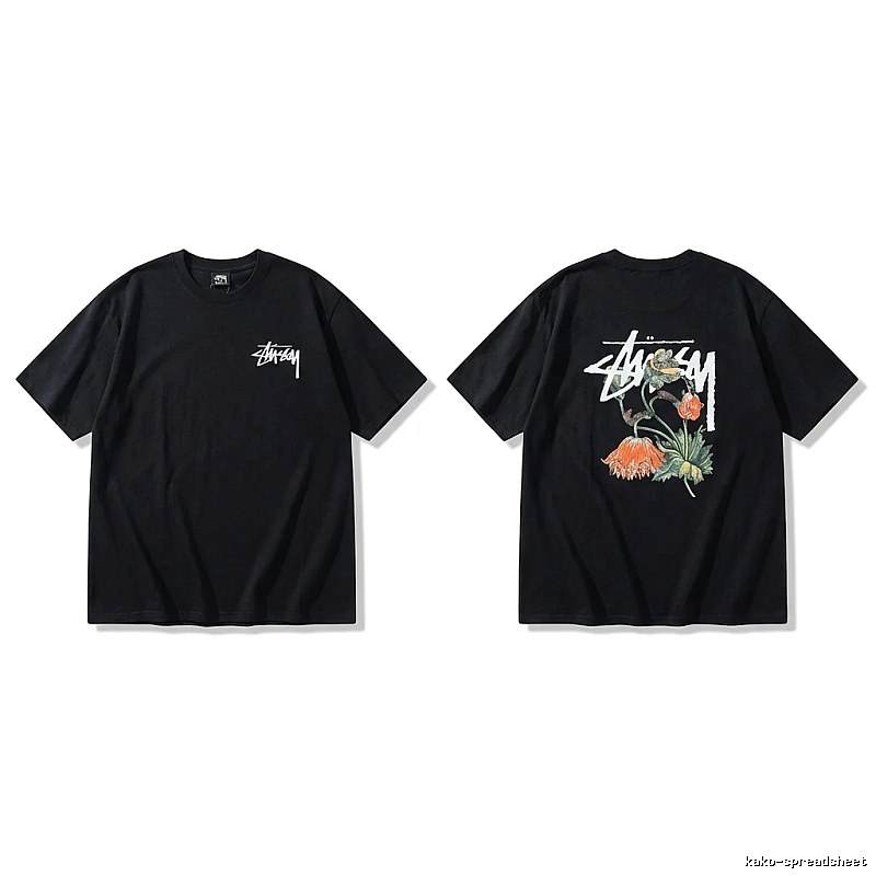 Stussy floral-style black T-shirt
