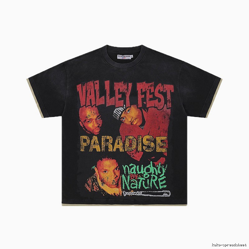 Valley Fest Hip-hop Vintage Distressed Black T-Shirt