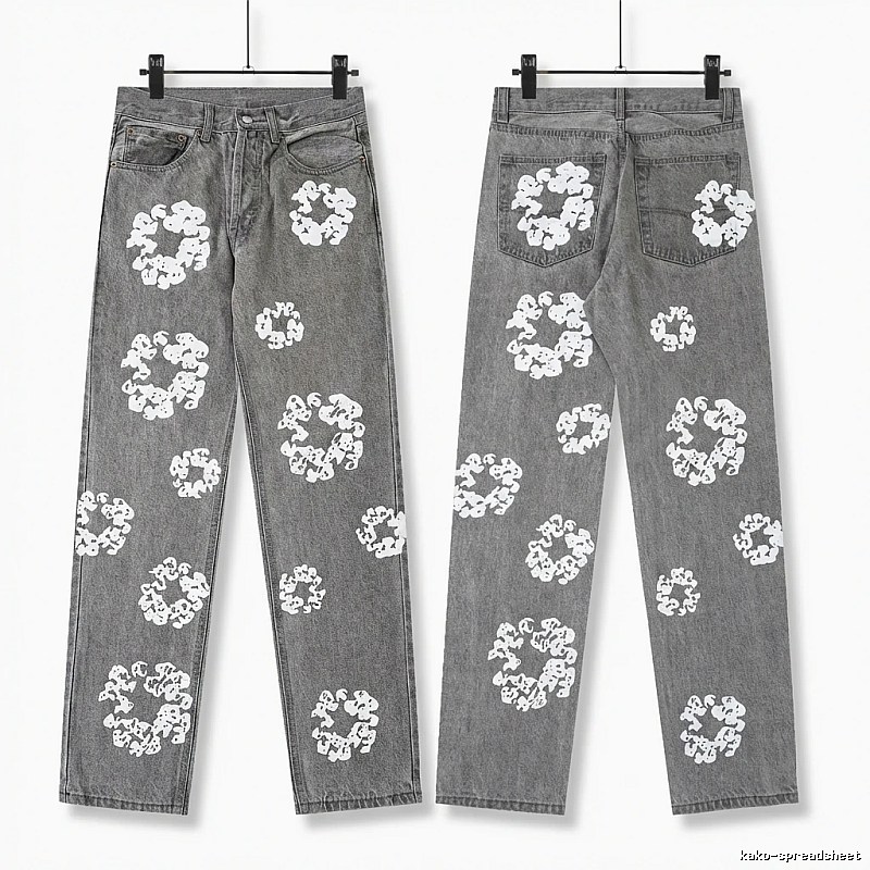 Vintage Style Gray Pants with DENIM TEARS Print