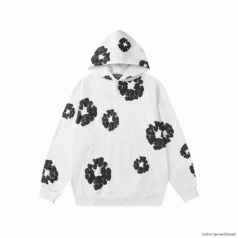 White Hoodie with Black Flower Pattern