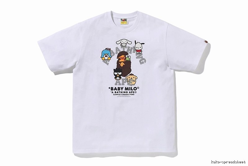 White short-sleeved shirt with Bape cartoon prints